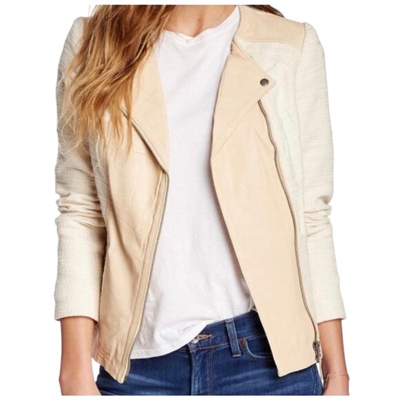 Lucky Brand Jackets & Blazers - NWT LUCKY BRAND Women’s Noa Mixed Media Tweed and Leather Moto Jacket